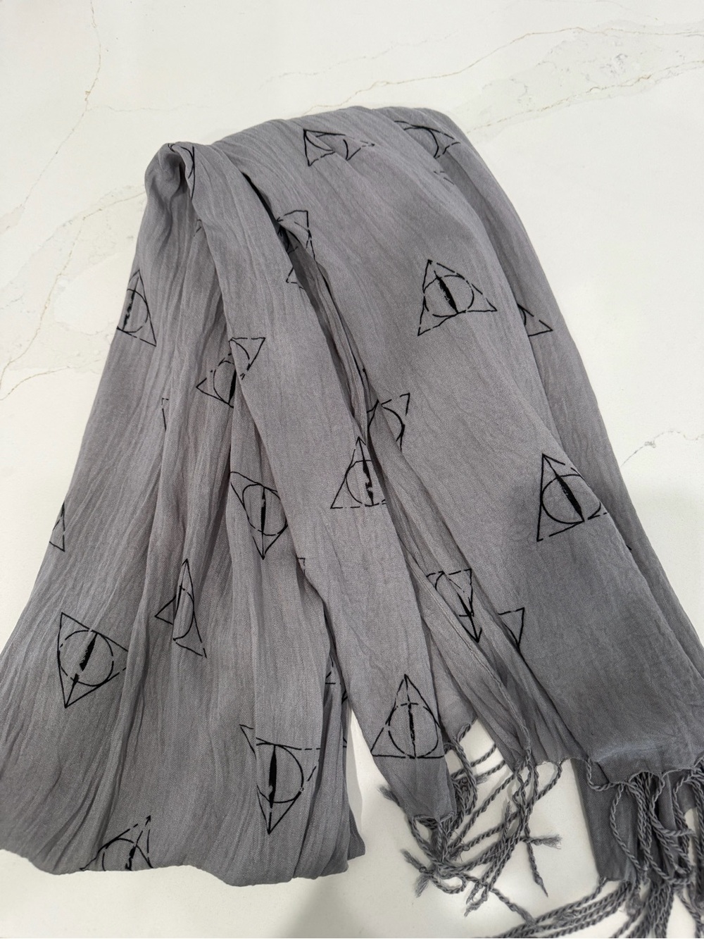 Gray Scarf with Black Symbol Print